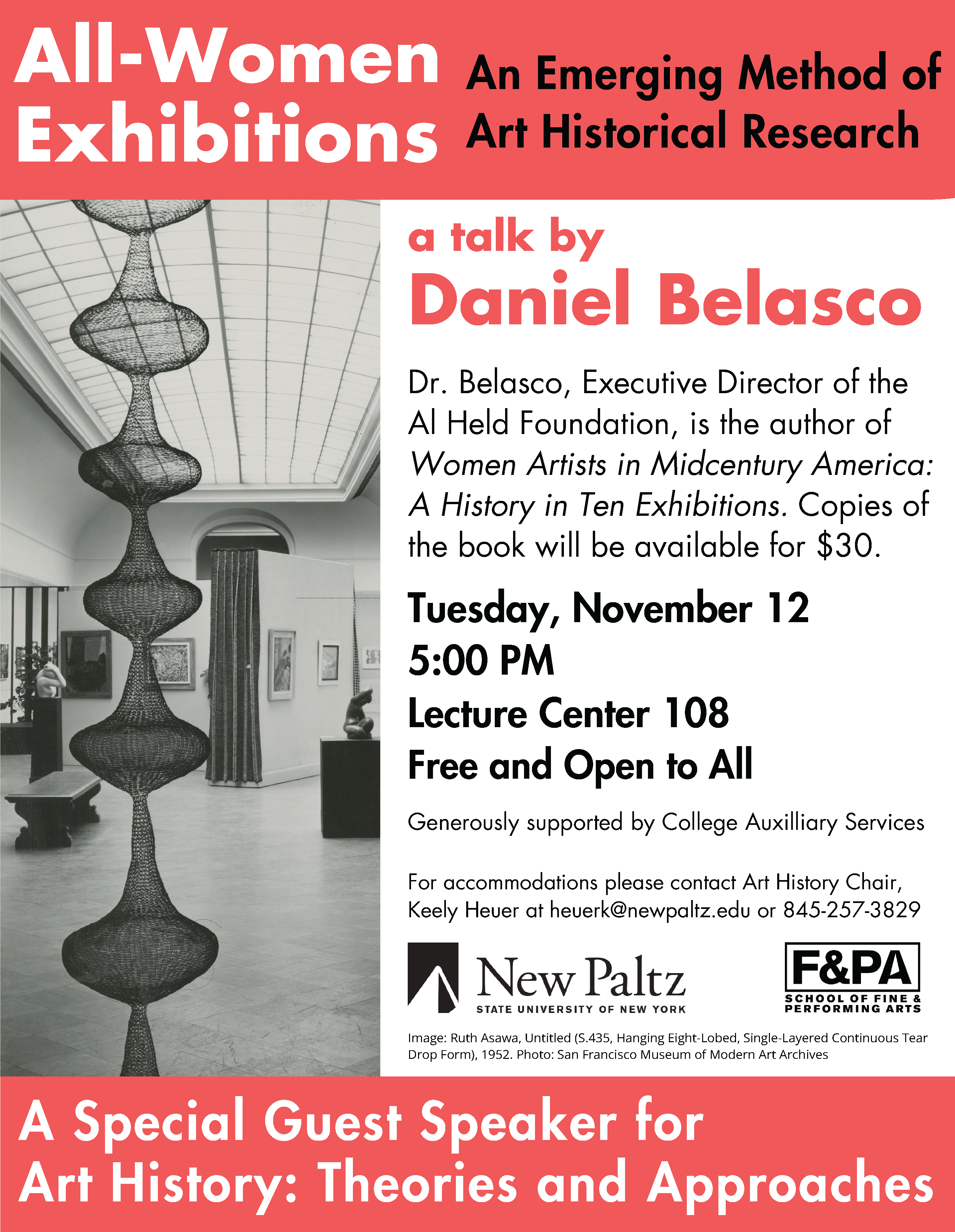 exhibition view from Midcentury United States, flyer for a talk